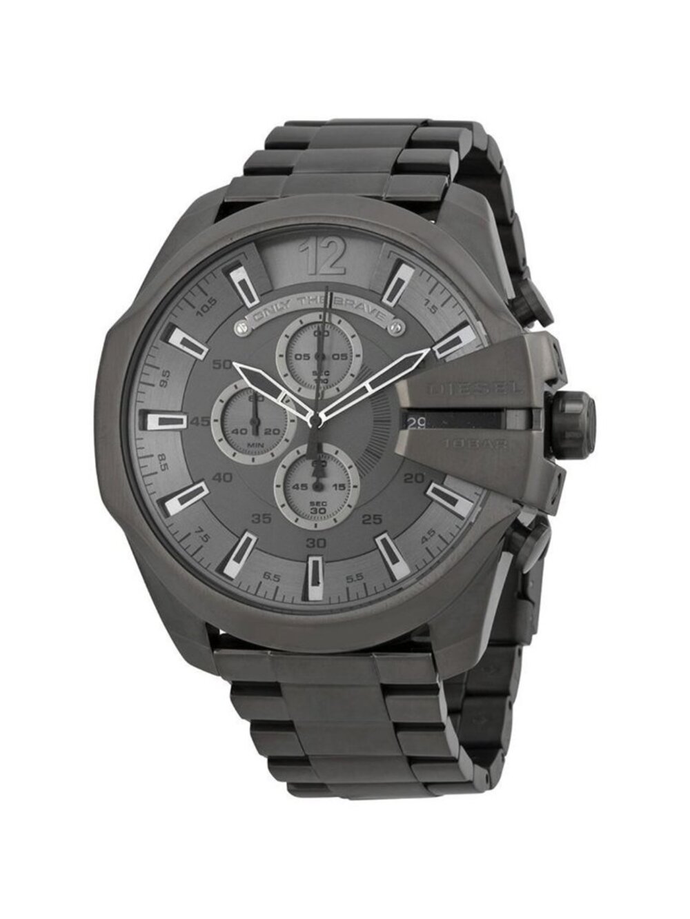 NWT Diesel Mega Chief Chronograph Grey Dial Gunmetal Men's Watch